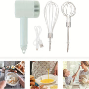 Electric Hand Mixer Stainless Steel Whisk 3-Speed Rechargeable Food Blender