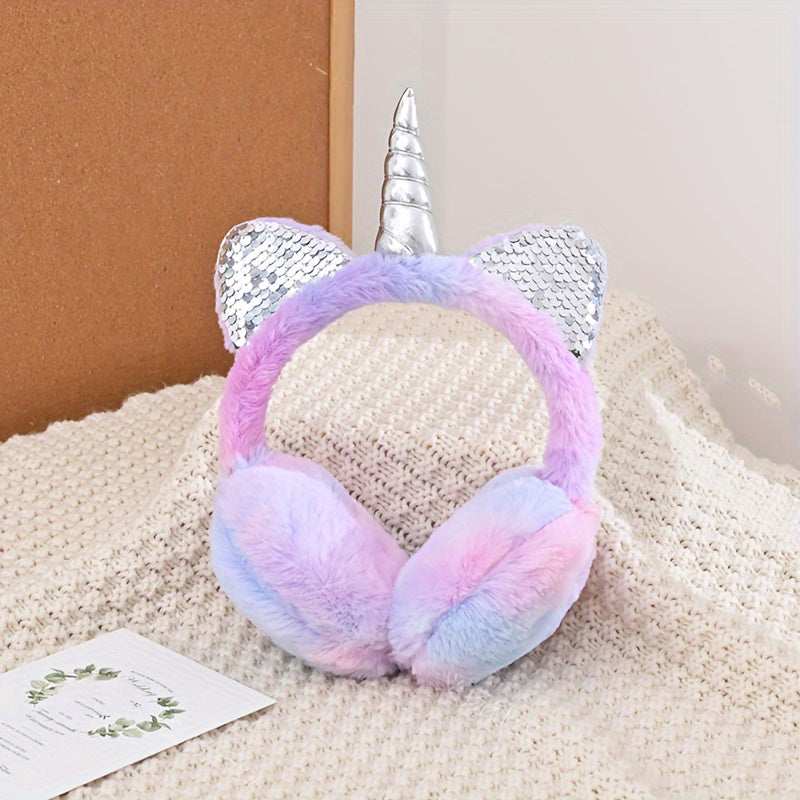 Unicorn Ear Warmers Fleece Winter Headband Sparkly Ears for Women