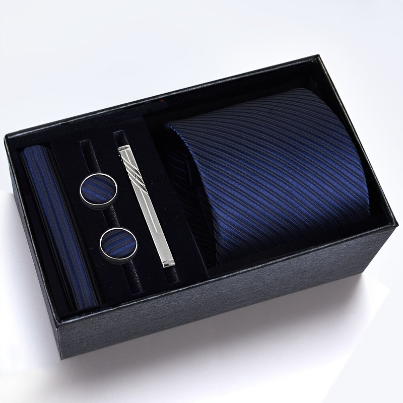 Men's Tie Set with Cufflinks Square Scarf Tie Clip and Gift Box