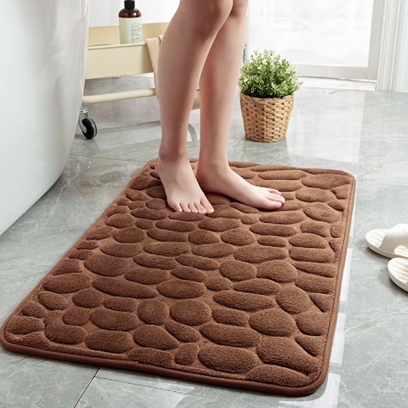 Alfombra de baño de felpa coral antideslizante con memoria de espuma y diseño de piedras, 400gsm