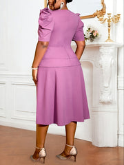 Women's A-Line Dress with Square Neck Ruffled Sleeves Solid Purple Mid-Length