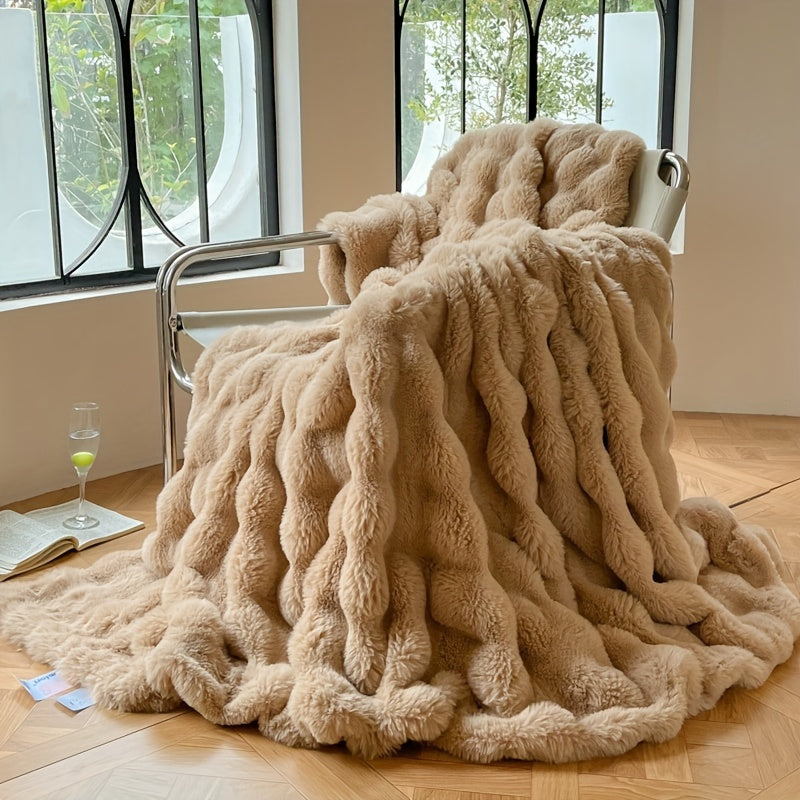 Faux Fur Blanket Soft Warm All-Season for Bedroom Office Travel and Home Decor