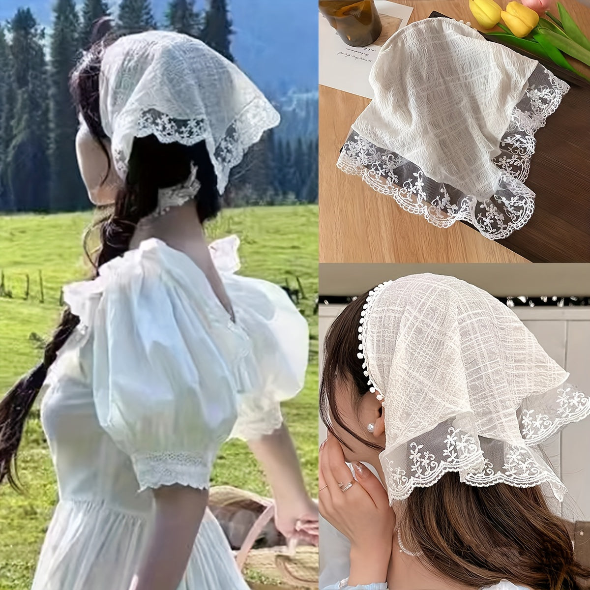 Women’s Lace Knit Triangle Sun Protection Headband Summer Hair Accessory