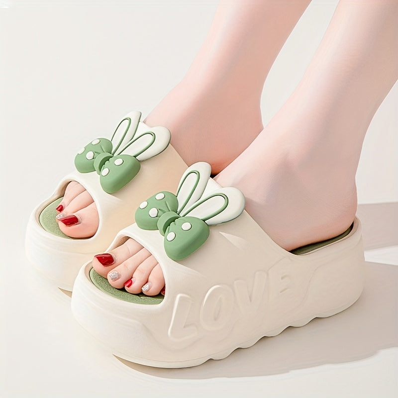 Women's Summer Non-Slip EVA Slides with Bow Heart Design and Thick Sole