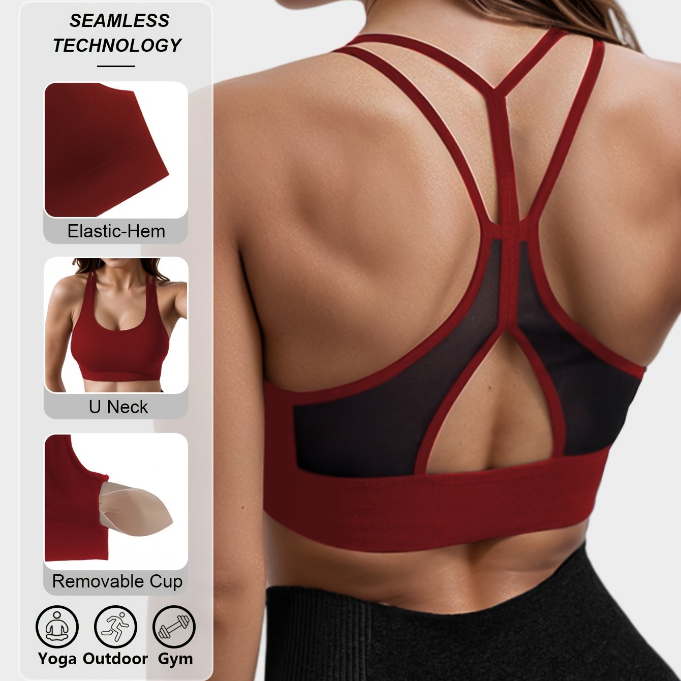 High-Elastic Sports Bra Seamless Yoga Tank Top Breathable Mesh Double Shoulder