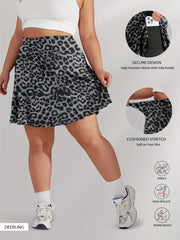 Plus Size High-Waisted Leopard Print Skort Soft Stretch Animal Print Casual Yoga Tennis