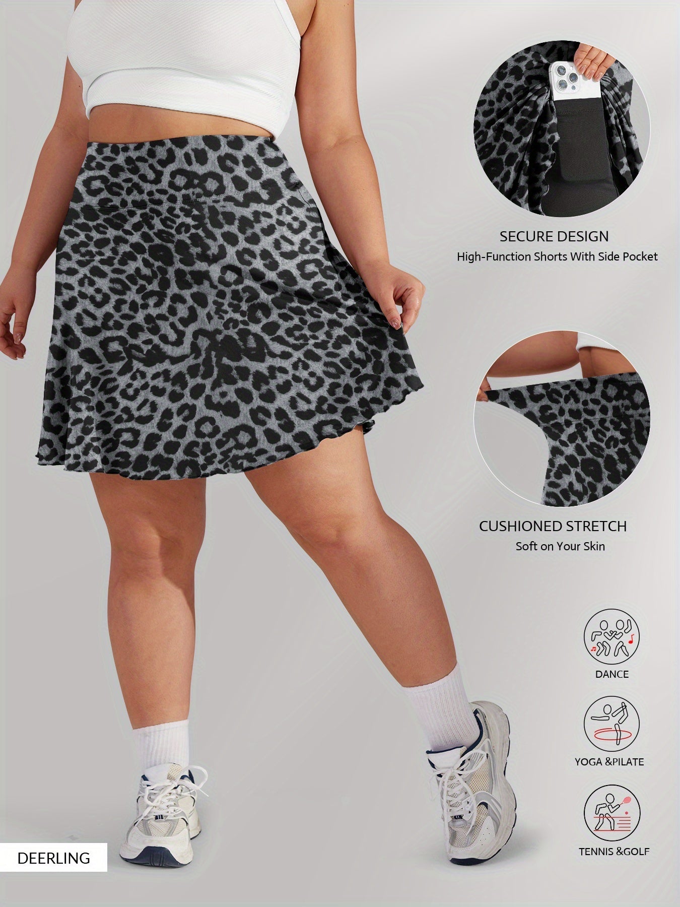 Plus Size High-Waisted Leopard Print Skort Soft Stretch Animal Print Casual Yoga Tennis