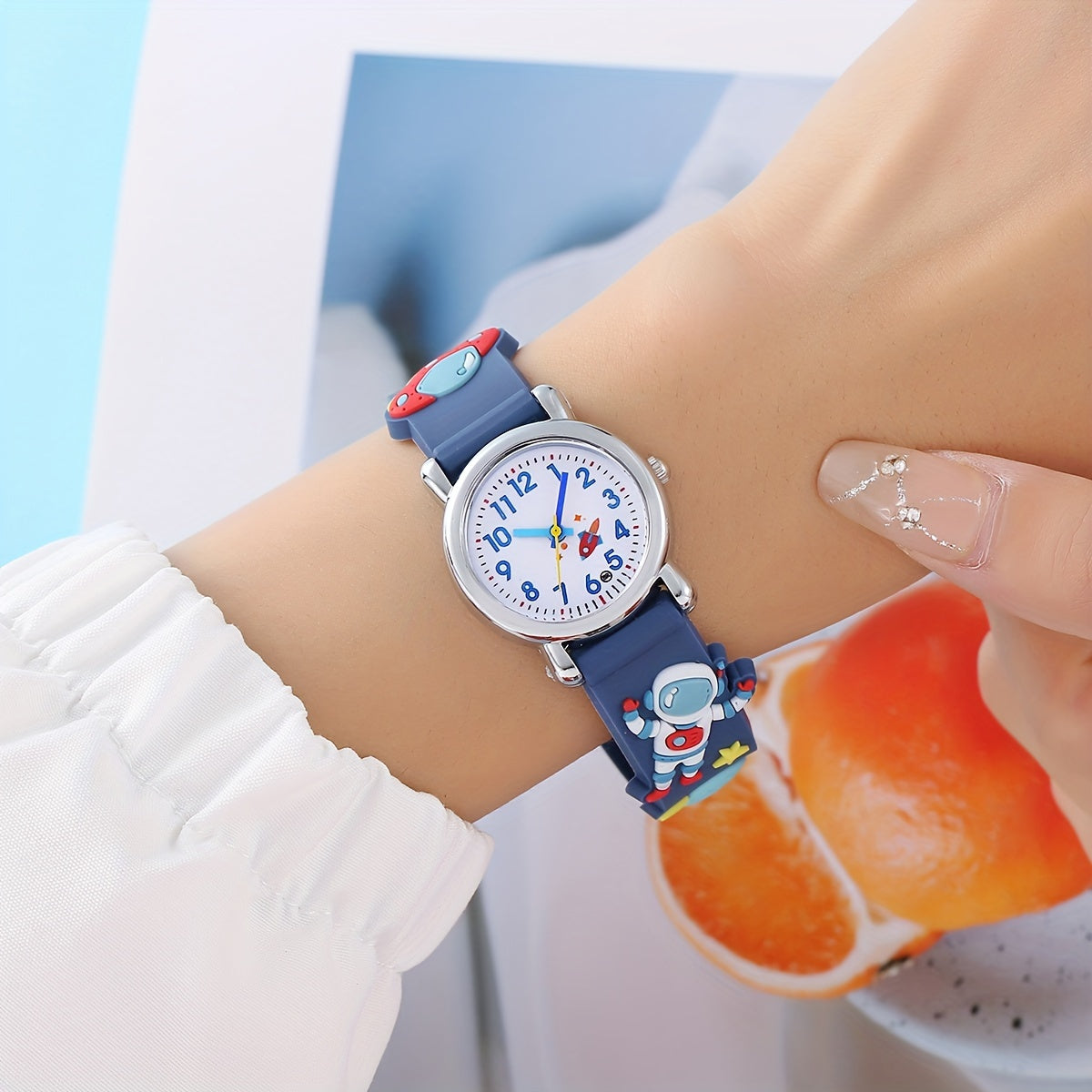 Kids' Astronaut and UFO Quartz Watch Silicone Band Non-Waterproof Blue