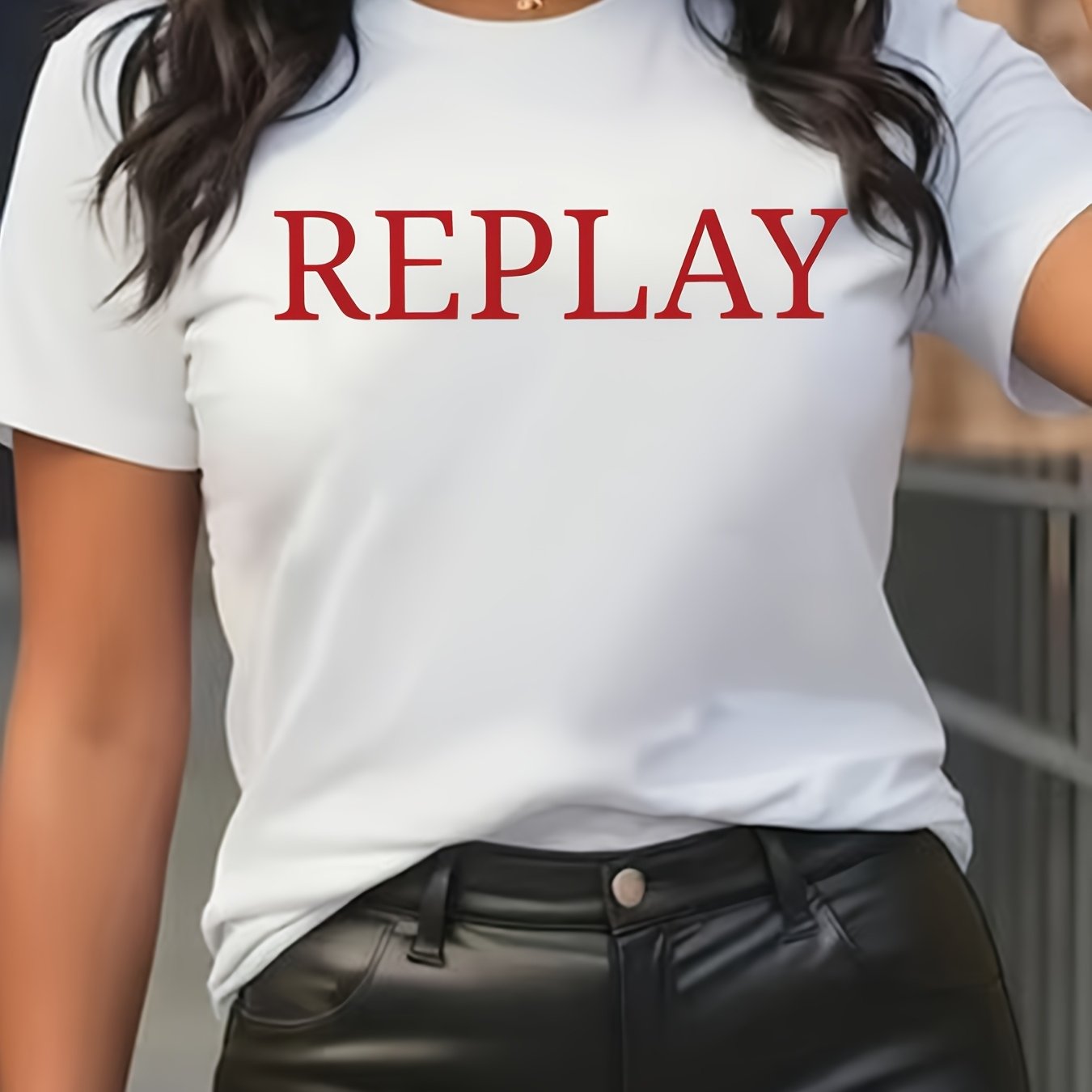 Women’s Short Sleeve T-Shirt with Red Graphic, White, Mid-Stretch, Summer Style