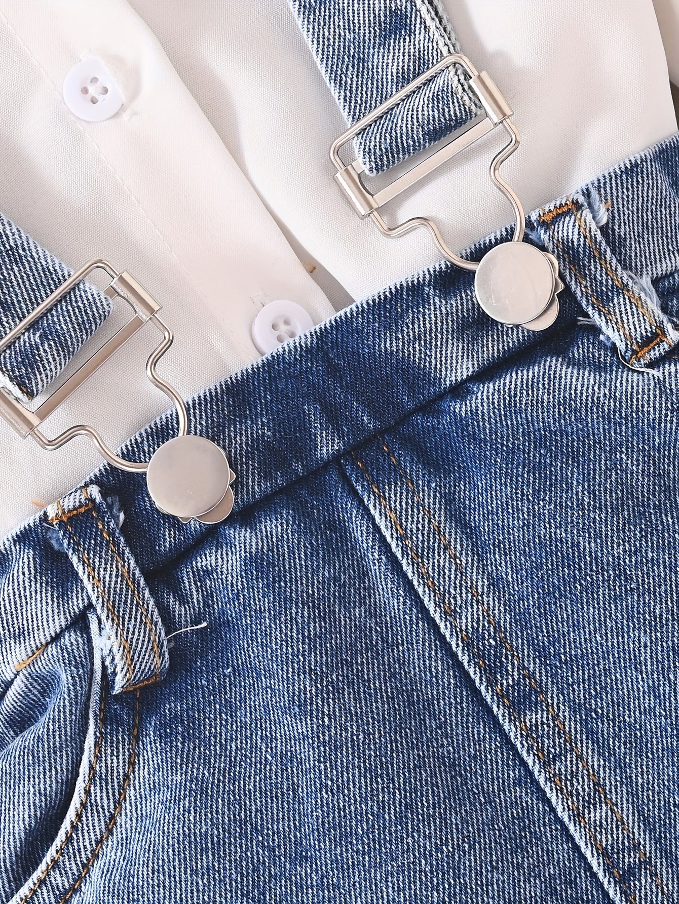 Toddler Girl White Long Sleeve Shirt with Denim Overalls Skirt Set for Spring Fall Outdoor