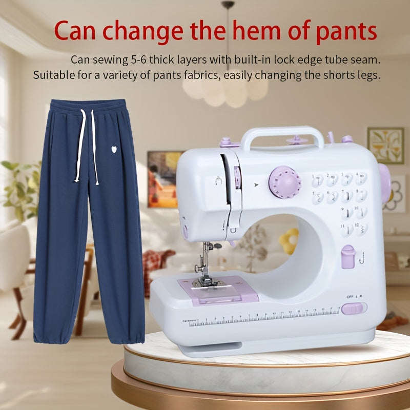 Portable Electric Sewing Machine with 12 Stitches Adjustable Speed Reverse Function for Beginners Purple