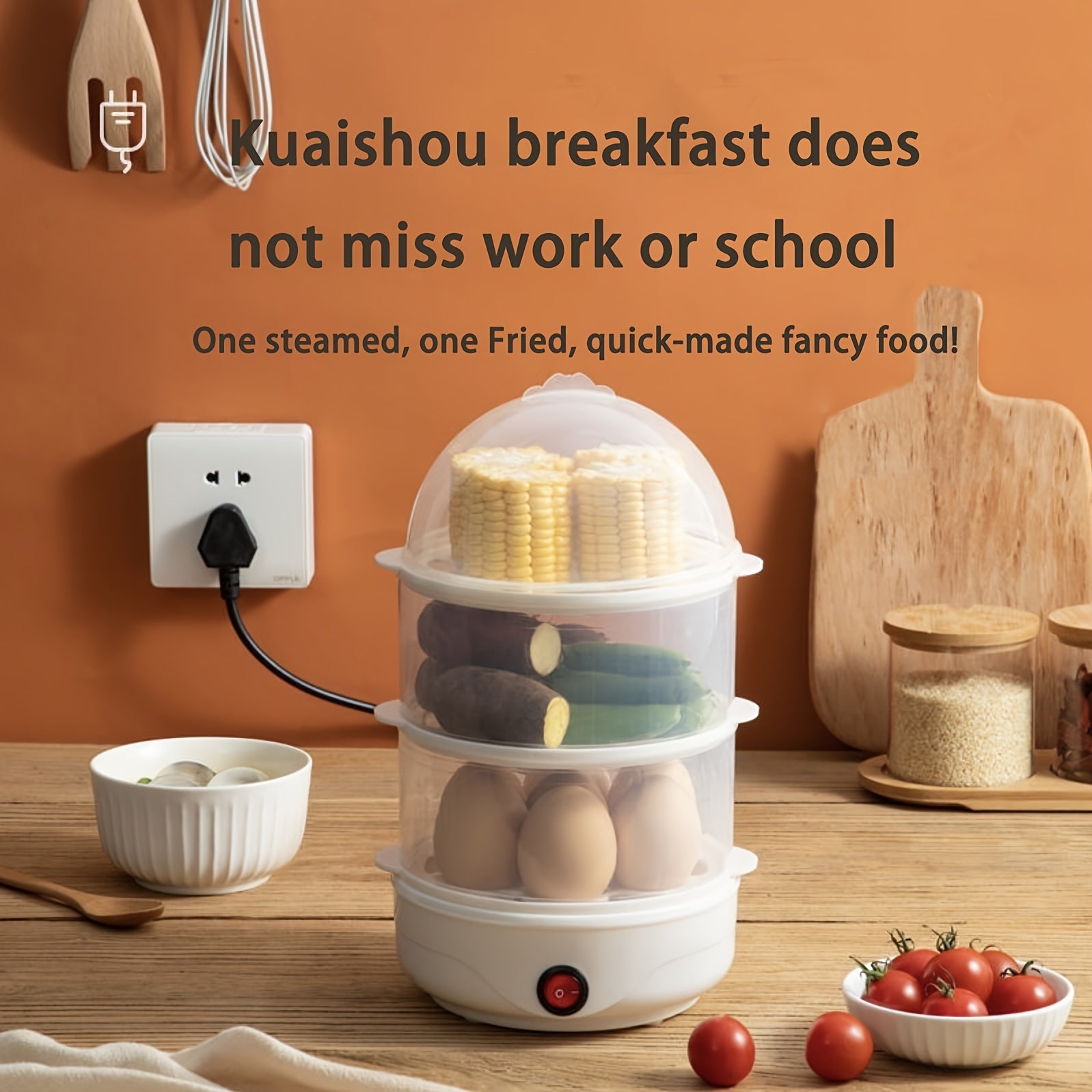 Electric egg cooker with vegetable steamer 14 capacity BPA-free signal indicator