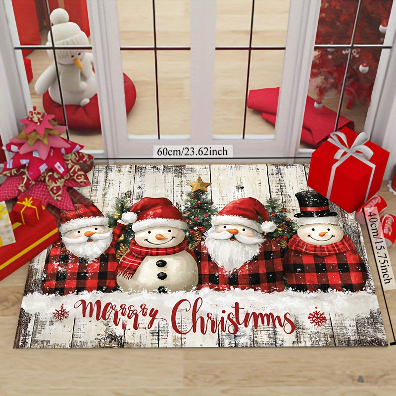 Christmas Plush Rug Santa Snowman Non-Slip Washable Indoor Outdoor 930gsm