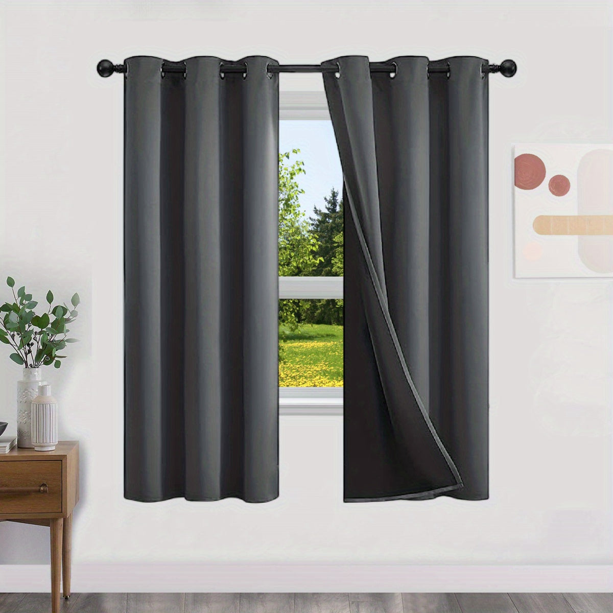 Blackout Curtains 100% Opaque with Lining 2 Pieces for Bedroom Living Room