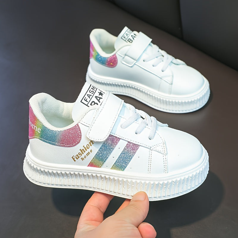 Детские повседневные кроссовки с полосатым дизайном, верх из PU, резиновая подошва, застежка-липучка, унисекс