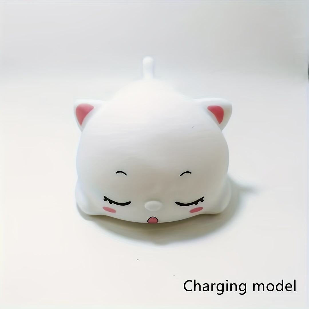 Rechargeable USB Touch-Controlled Cartoon Cat Night Light for Kids Room Decor