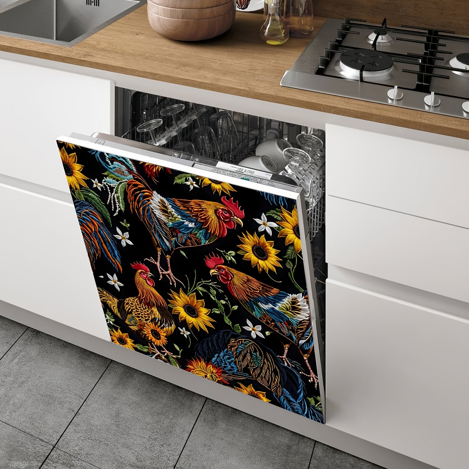 Quyosh gul va Qo'y qushi oshxona dekoratsiyasi magnitli idish-tovoq qoplamasi decal 58x66 sm