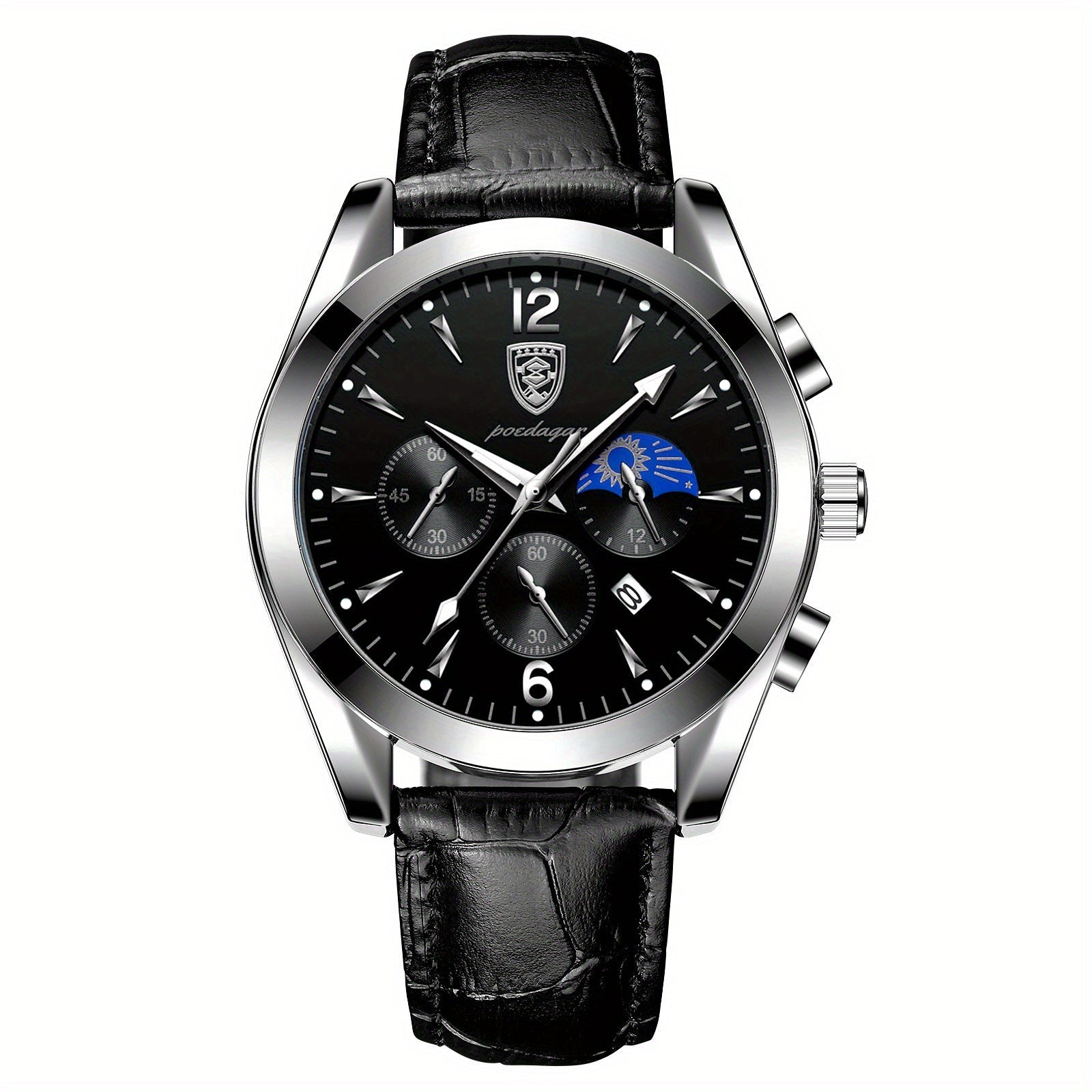 Men's Stainless Steel Quartz Watch with Glow Calendar and Gift Box