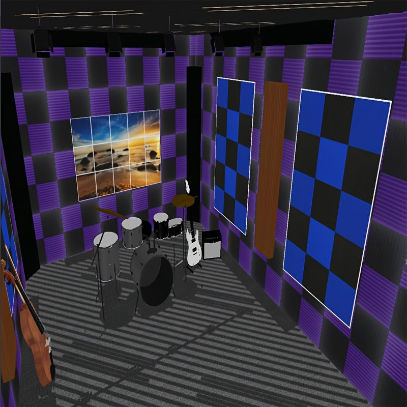 50 Pack Acoustic Foam Panels Soundproof Wedges Black Purple Studio Sound Absorption