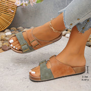 Unisex Flat Sandals Adjustable Buckle Color-Blocked Faux Cover EVA Sole