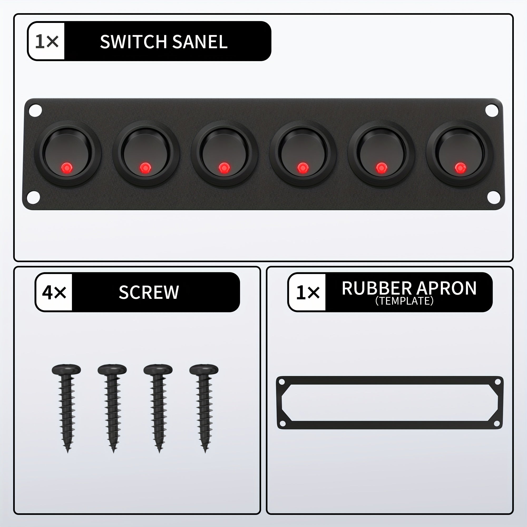 12V 20A Red LED 6-Gang Rocker Switch Panel for Marine Boat Car UTV