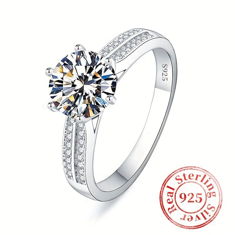 925 Sterling Silver dan tayyorlangan Moissanite bilan Qirolicha uzuk, Ayollar uchun to'y, niqoh yoki va'da uchun