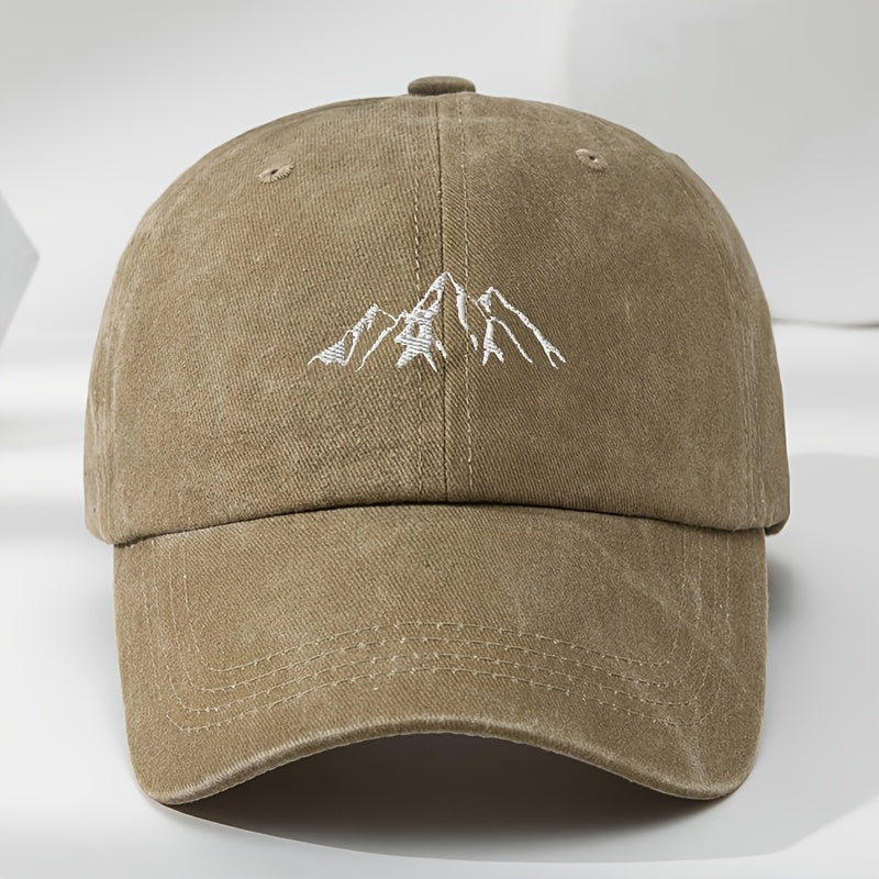 Unisex Polyester Baseball Cap with Embroidered Mountain Peak Adjustable Breathable Outdoor Hat