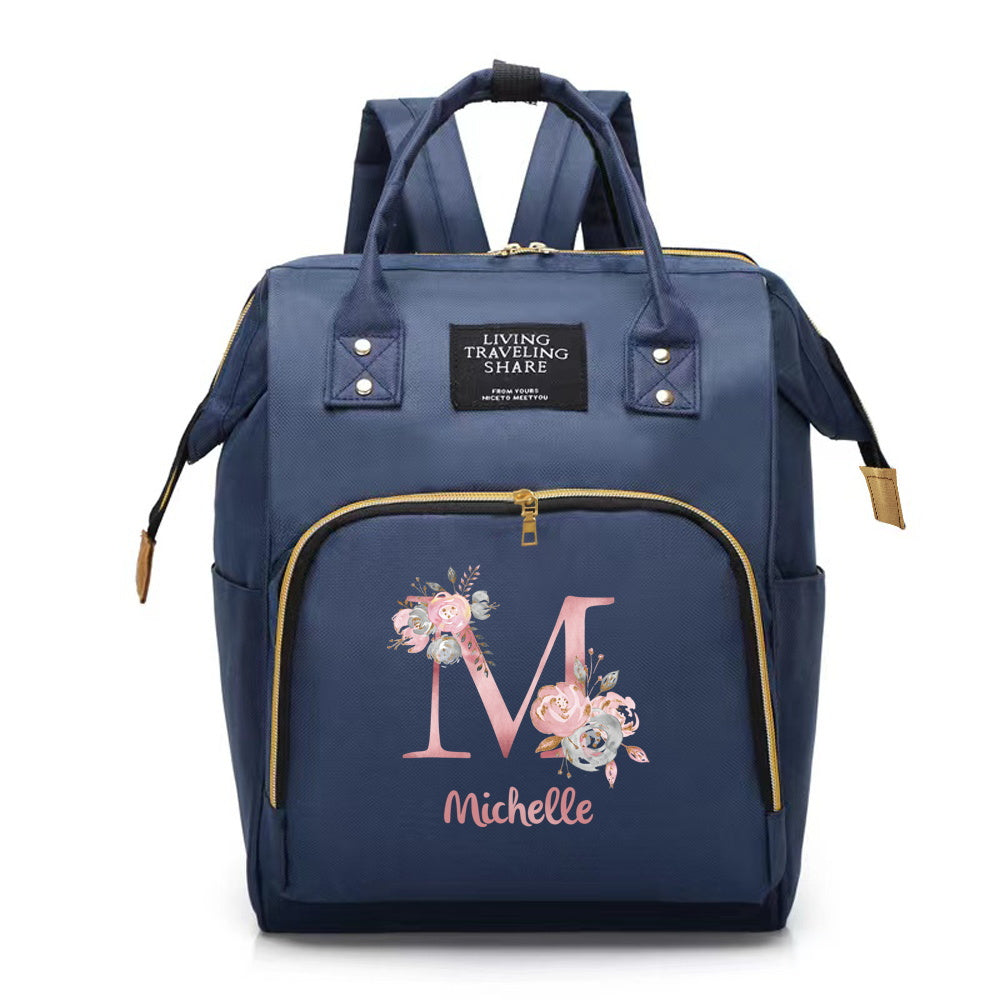 Customizable Mommy Backpack with A-Z Initial Spacious Diaper Bag Oxford Fabric