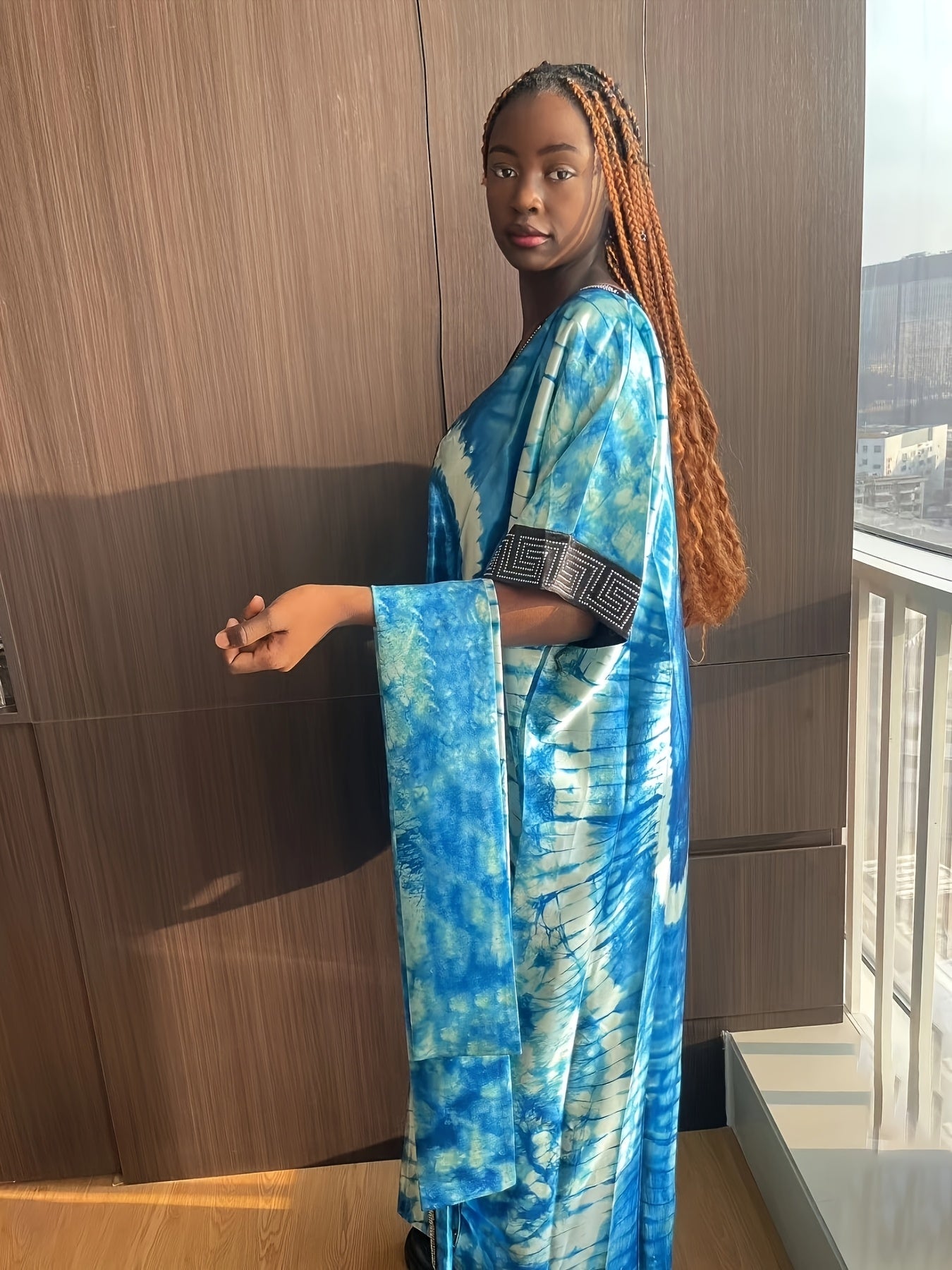 Women's Plus Size Turkish Kaftan Robe Long Dress with Rhinestones