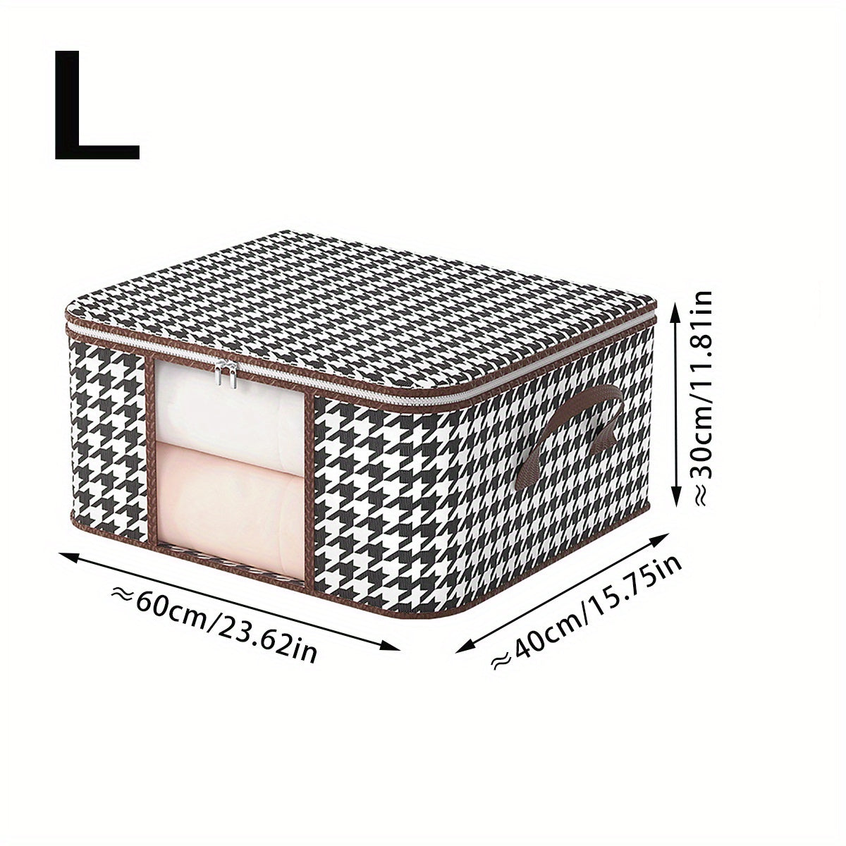 Houndstooth Pattern Clothes Storage Bag with Transparent Window Non-Woven Foldable Dustproof Organizer