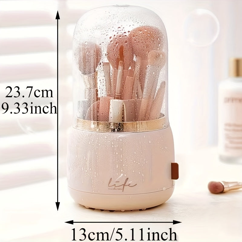 360-Degree Rotating Makeup Organizer Dustproof Compartments for Brushes Lipsticks Eyebrow Pencils