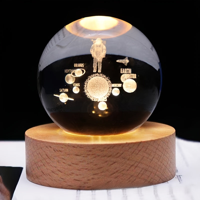 Crystal Ball Night Light with Wooden Base LED Tabletop Lamp for Bedroom Energy Efficient Uplight