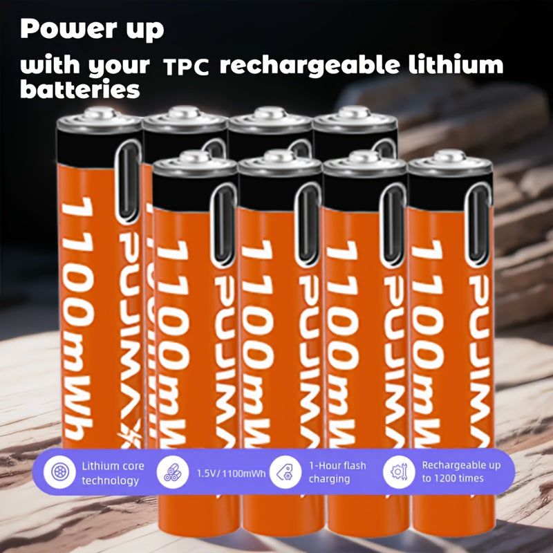 AAA qayta tiklanadigan litiy batareyasi 1100mWh tez USB-C zaryadlash bilan qurilmalar uchun