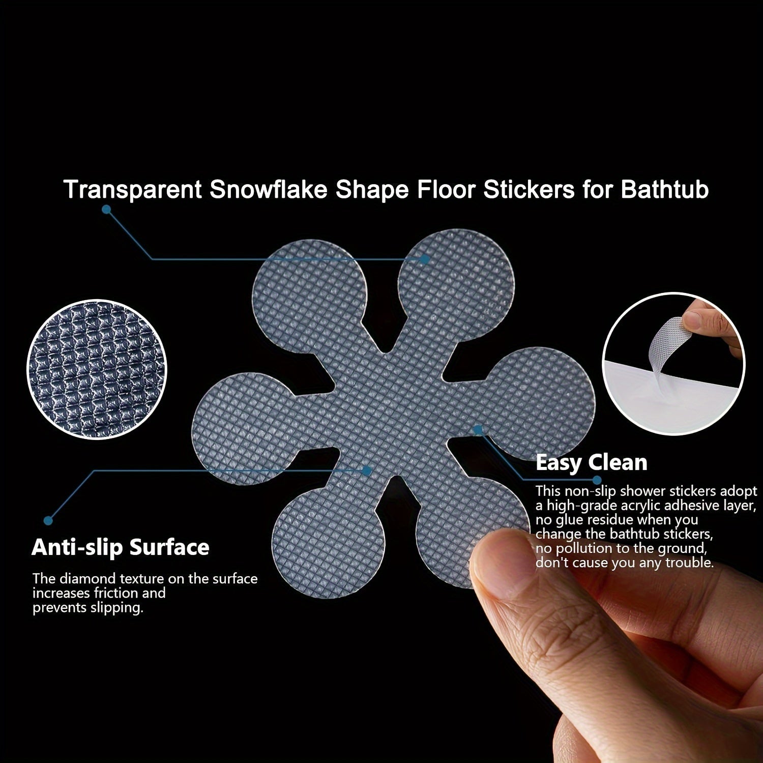 Non-Slip Snowflake Bathtub Stickers Sets of 3, 12, or 24 Transparent Floor Decals