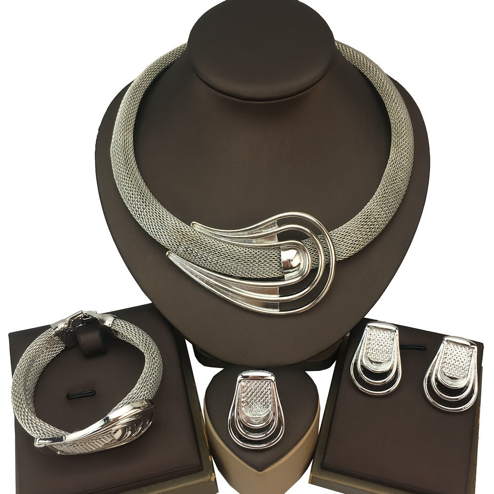 Gold Plated Jewelry Set with Earrings Necklace Bracelet Ring for Parties