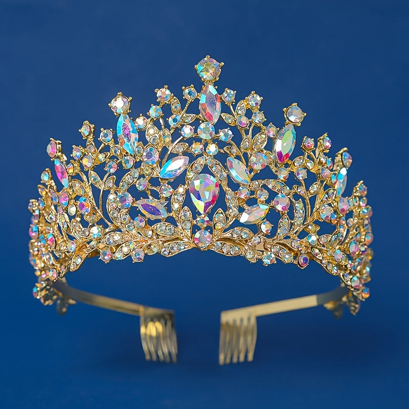 Bridal Crown with Vibrant Rhinestones Queen Tiara Hair Accessory for Weddings