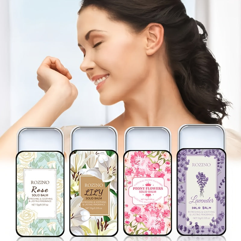 Set of 4 Solid Perfume Balms in Lavender Lily Peony Rose Scents for Women and Adults
