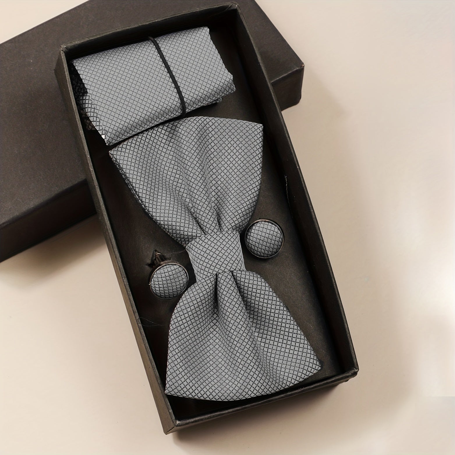 Men's Formal Wedding Bow Tie Set with Pocket Square and Cufflinks