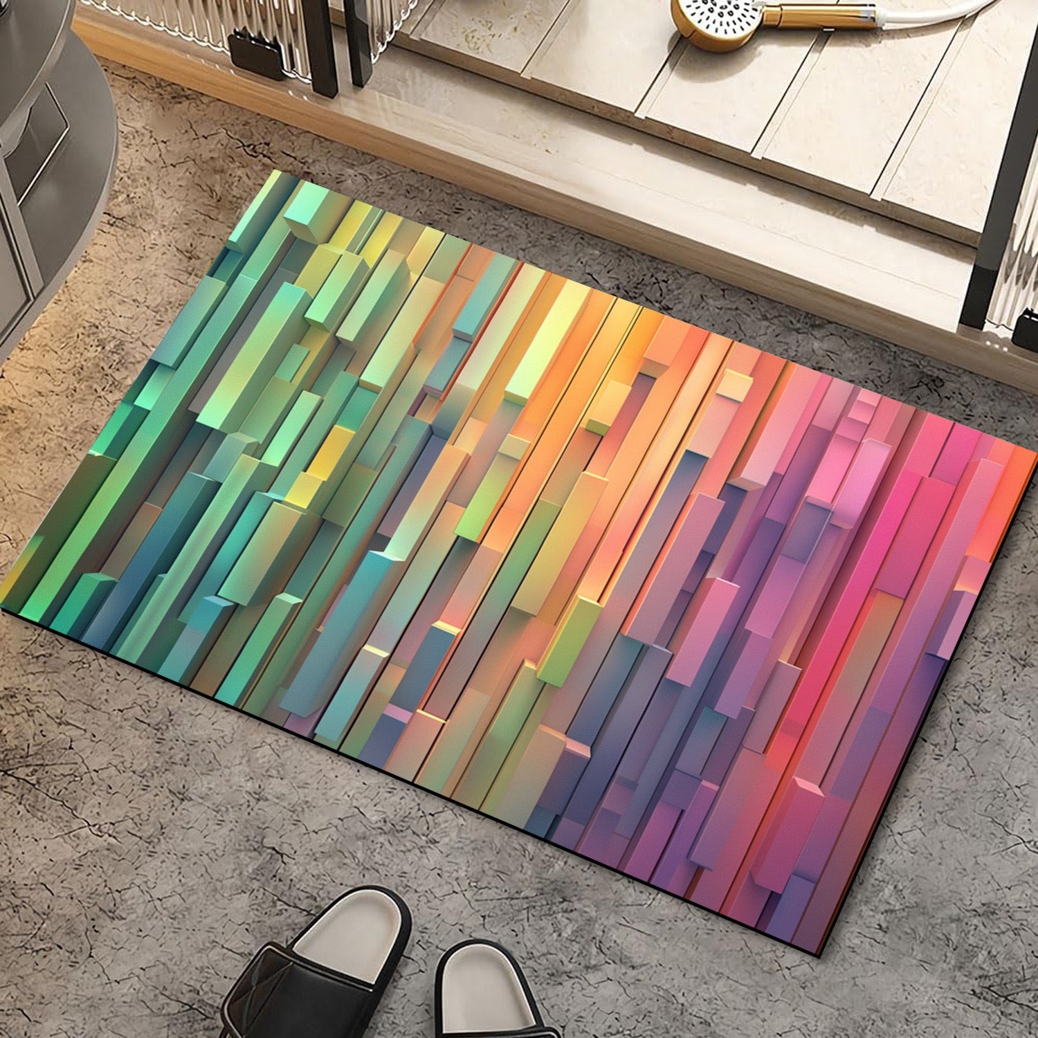 Qattiq, issiqka chidamli g'ovakli kauchuk pechka mato, kamalak naqsh bilan. Chizishlarga, yog' va dog'larga qarshi. Qayta ishlatiladigan, idish-tovoq mashinasida tozalash mumkin va yorqin oshxona dekoratsiyasi.