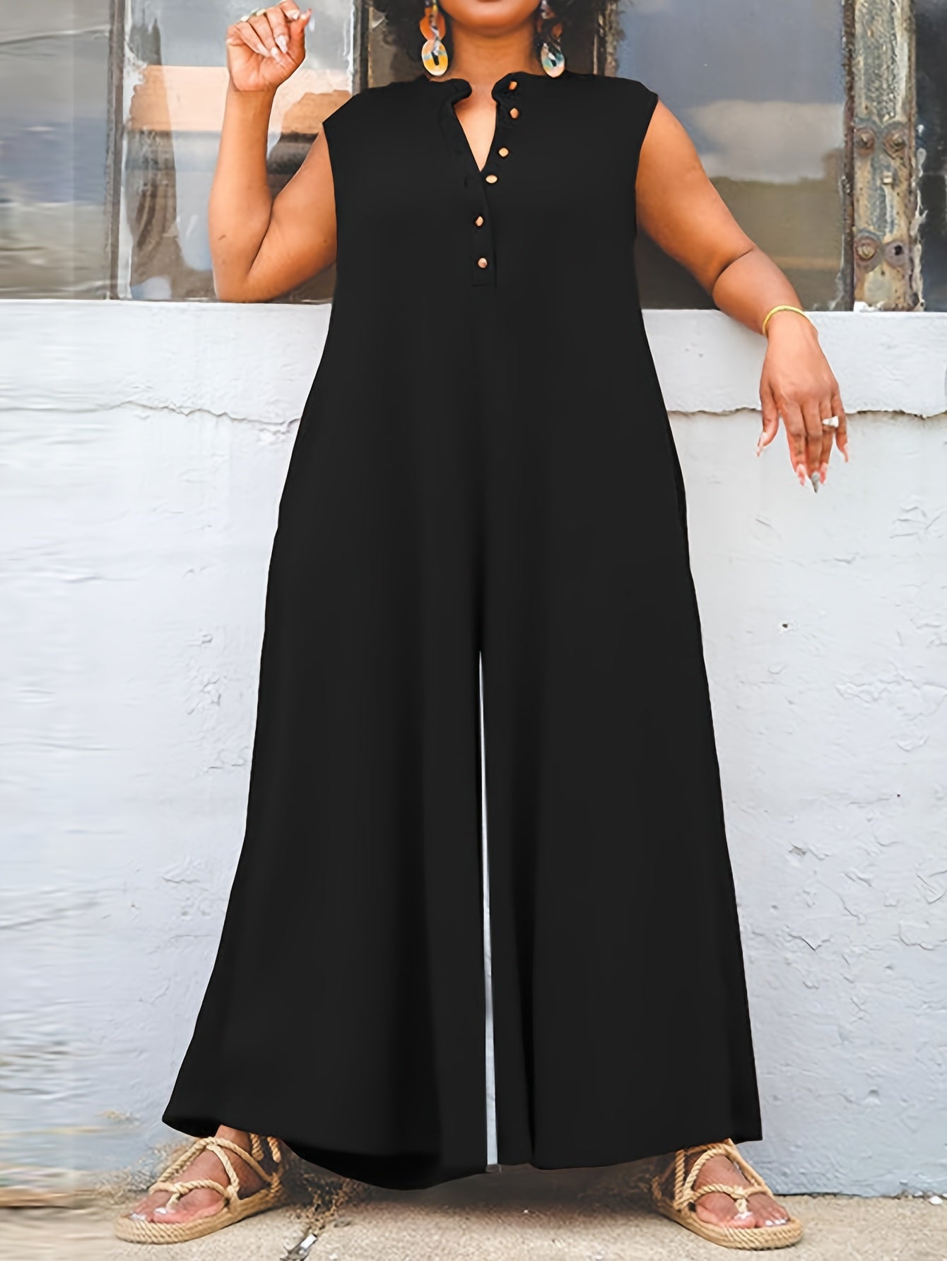 Mono sin mangas para mujer talla grande con bolsillos profundos y corte holgado para playa y uso casual