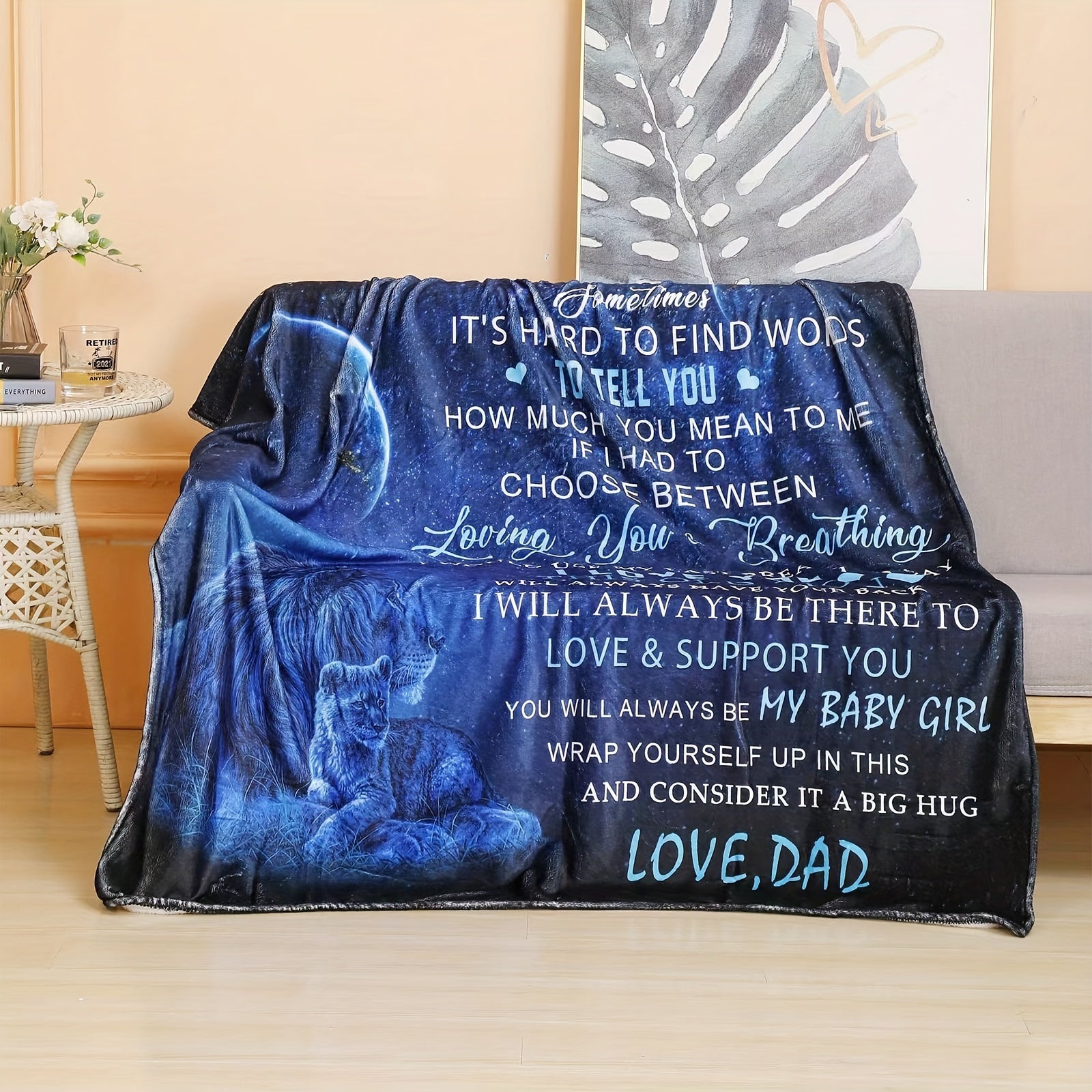 Cozy Flannel Throw Blanket with Lion Dad Design for Bed or Sofa