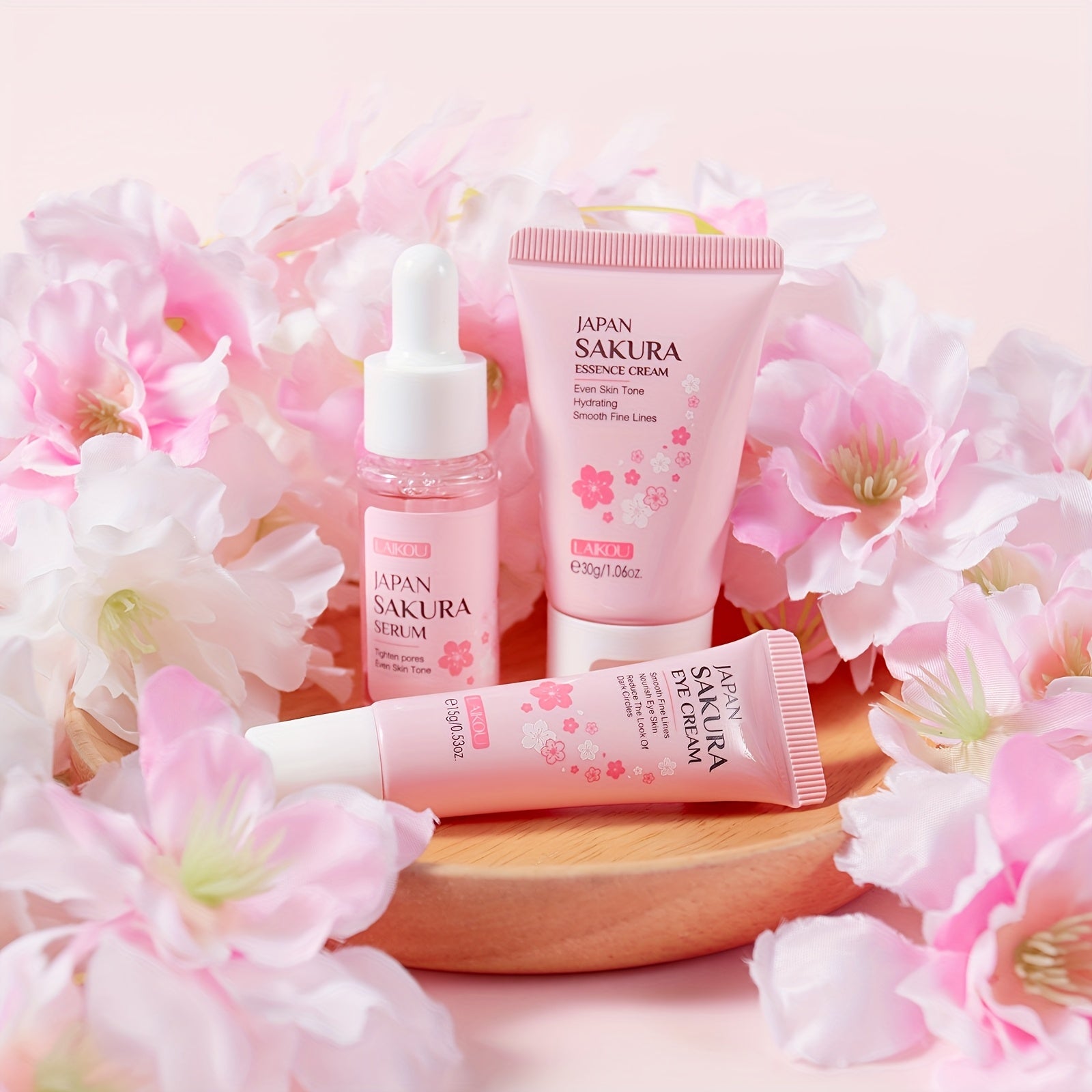 Conjunto de cuidado de la piel con flor de cerezo japonesa para todo tipo de piel, incluye suero, crema para ojos y crema facial