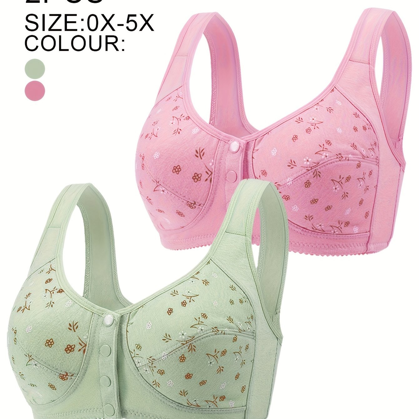 Plus Size Wireless Bras Set with Button Detail No Padding Random Print