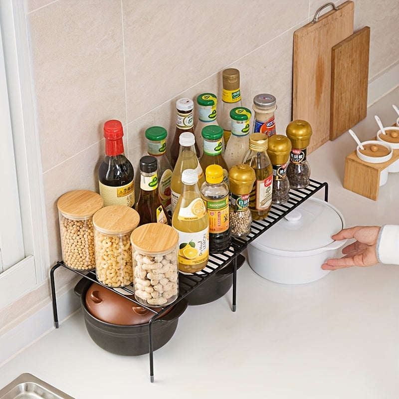 Expandable Metal Shelf Organizer for Kitchen Countertop Space-Saving Rustproof Carbon Steel