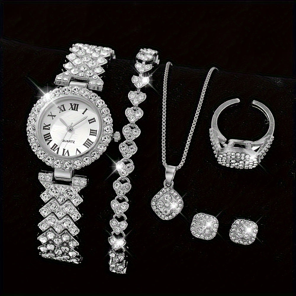 Women's Gold Watch Set with Round Dial and Matching Accessories