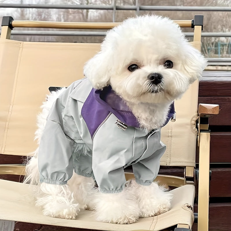 Waterproof Pet Raincoat with Hood for Small Dogs and Cats Light Green PVC Two-Tone Button Closure