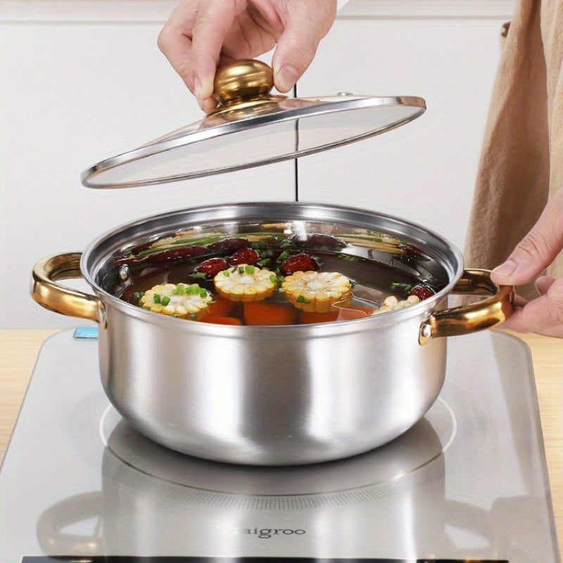 Stainless Steel Cookware Set 12 Pieces with Golden Handles Removable Lids