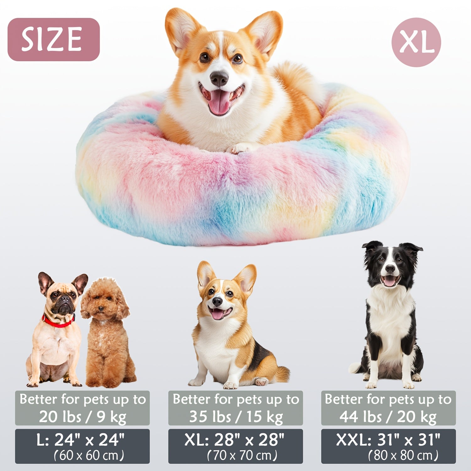Round Dog Bed for Winter Indoor Use Polyester Non-Skid Bottom Small to Large Dogs