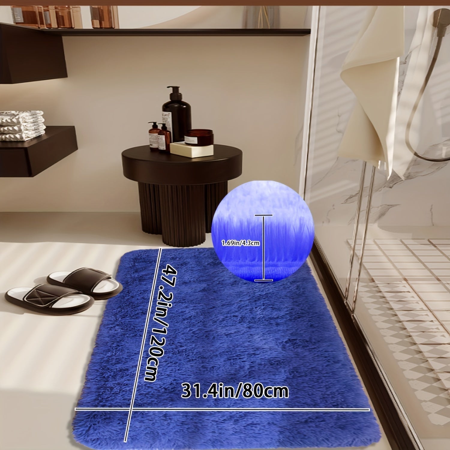 Yumshoq junli vanna matosi, sirgʻalmas, so‘riladigan, to‘rtburchak, polyester, past to‘pli