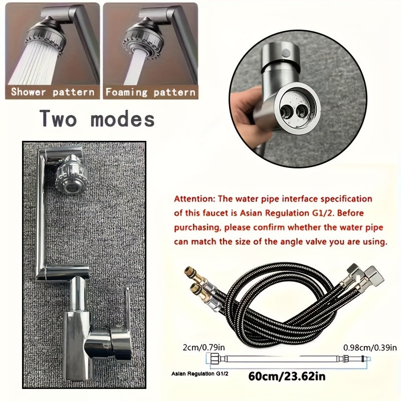 Black Bathroom Faucet with Hot and Cold Water, Four Spout Modes, Mechanical Arm